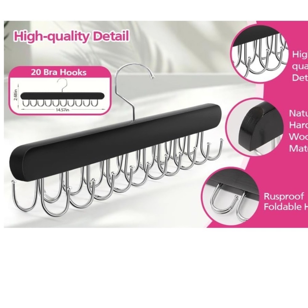 Black Wooden Bra‎ Belt Scarf Hanger 10 Hooks Organizer Hanger